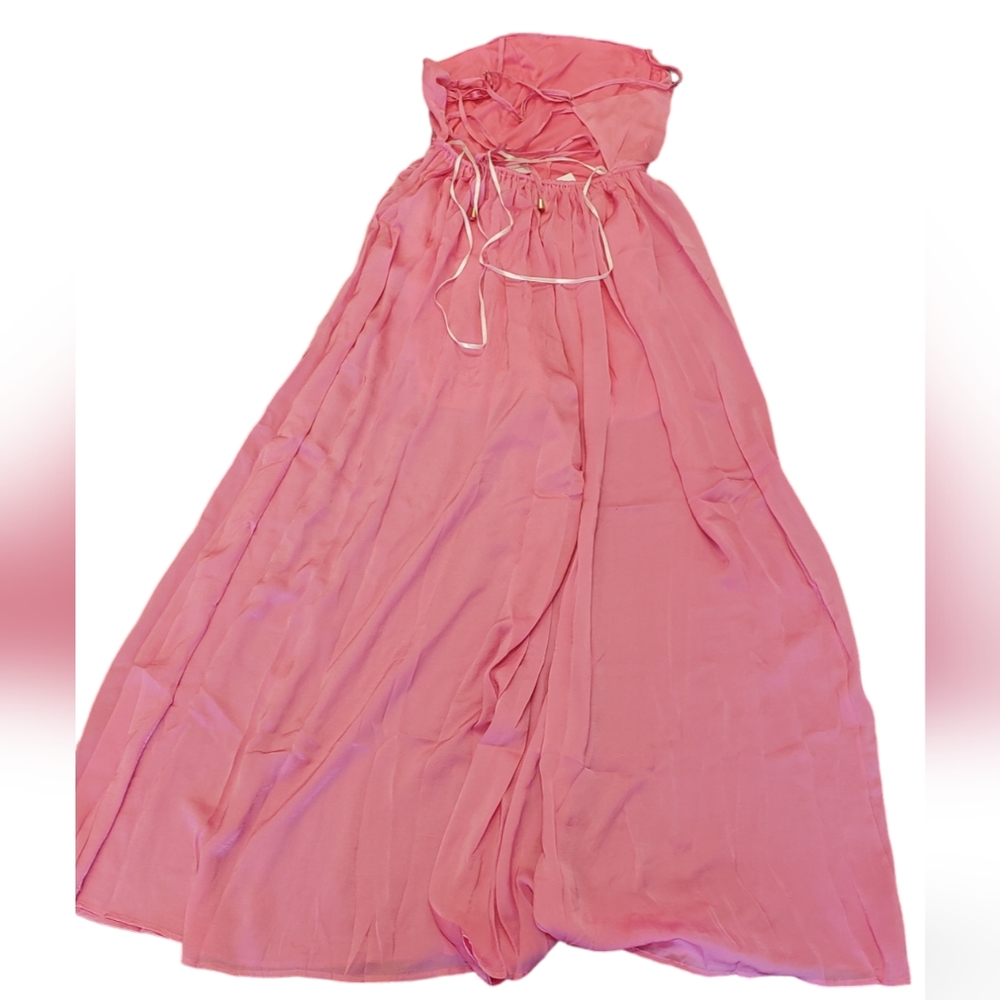 Vici Aakaa Picture Perfect Satin Wide Leg Pink Jumpsuit NEW - Picture 4 of 7